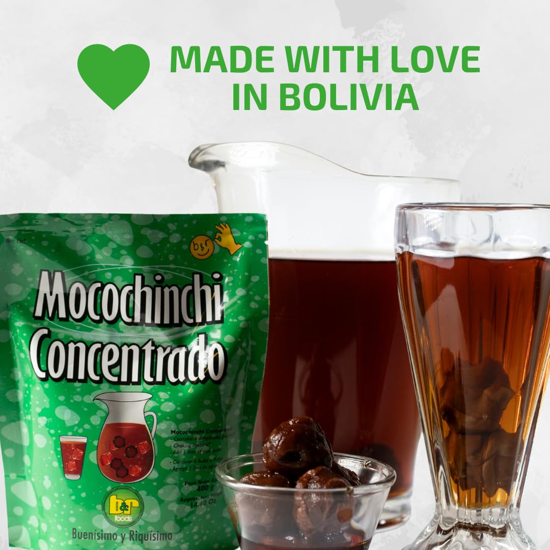 B&R Foods™ Mocochinchi Concentrado / Té de melocotón concentrado – Auténtica bebida tradicional boliviana, fácil de preparar con hoyos de melocotón deshidratados, sabor refrescante y natural, 14.10 onzas (14.11 oz) Doy Pack (paquete de 2)