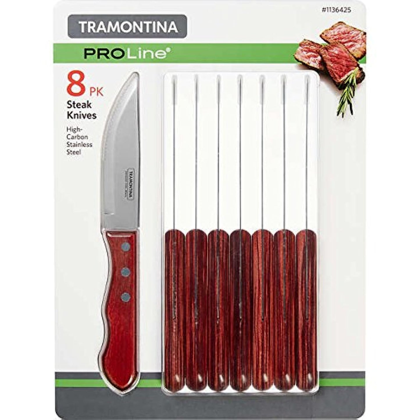 Juego de Cuchillos para Bistec Tramontina Porterhouse - Set de 8 Piezas de Acero Inoxidable con Hojas Serradas y Mangos de Polywood Remachados 80009/576DS